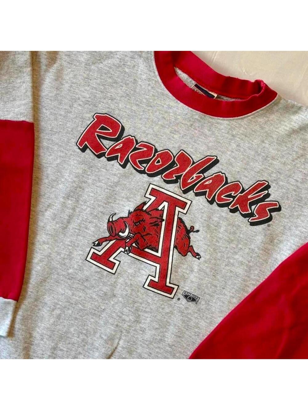 Vintage 90s Arkansas Razorbacks Colorblock Crewneck Sweatshirt L Red Oak
